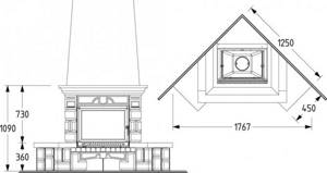 Drawing of a corner fireplace
