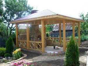 Wooden kitchen gazebo and barbecue oven