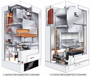 Gas boilers with open and closed combustion chamber