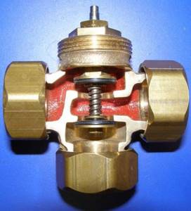 How does a three-way valve work in a heating system?
