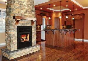 fireplace with water heating