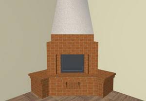 Drawn version of a corner fireplace