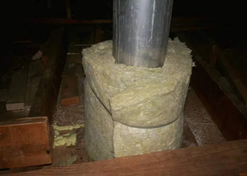 Chimney wrapping with mineral wool