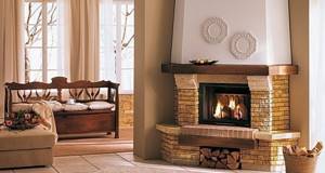 Stone-like tiles on the fireplace