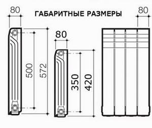 Dimensions and dimensions of aluminum radiators