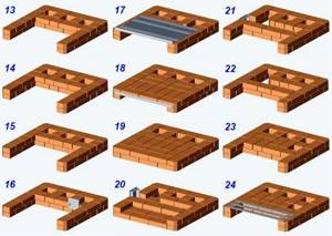 Схема кладки на 2 этажа ряды 13—24