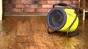 The fan heater heats up a small garage in a matter of minutes, driving air through hot heating elements