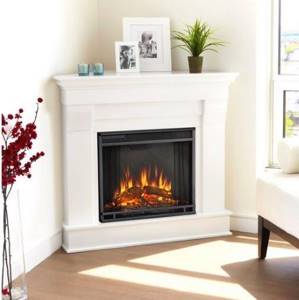 Corner fireplace with cast iron insert