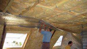insulation of the ceiling with penofol and mineral wool