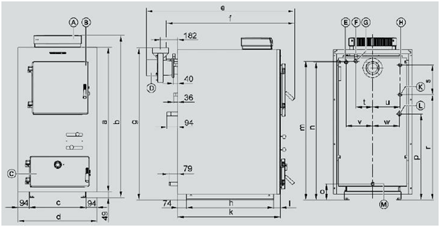 Sectional view of a hot water boiler