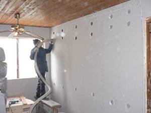 Blowing through holes in plasterboard sheathing
